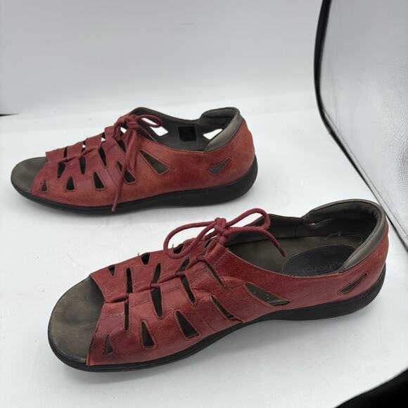 Aravon Sandals Womens Size 12 D Bromly Ghillie Red Gladiator Casual‎ Leather - Picture 8 of 9